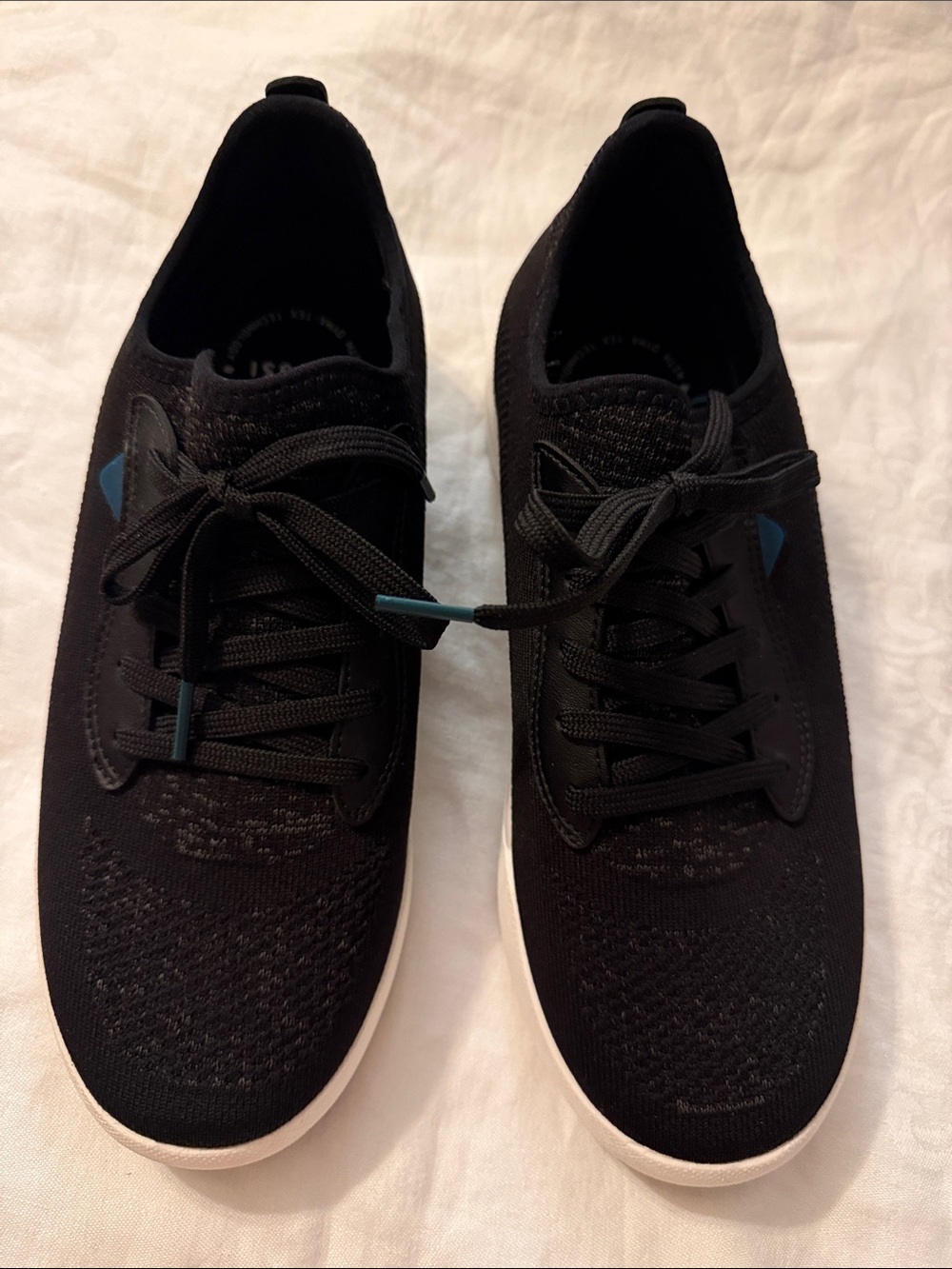 Vessi Black Knit Lace-Up Sneakers with Blue Accents